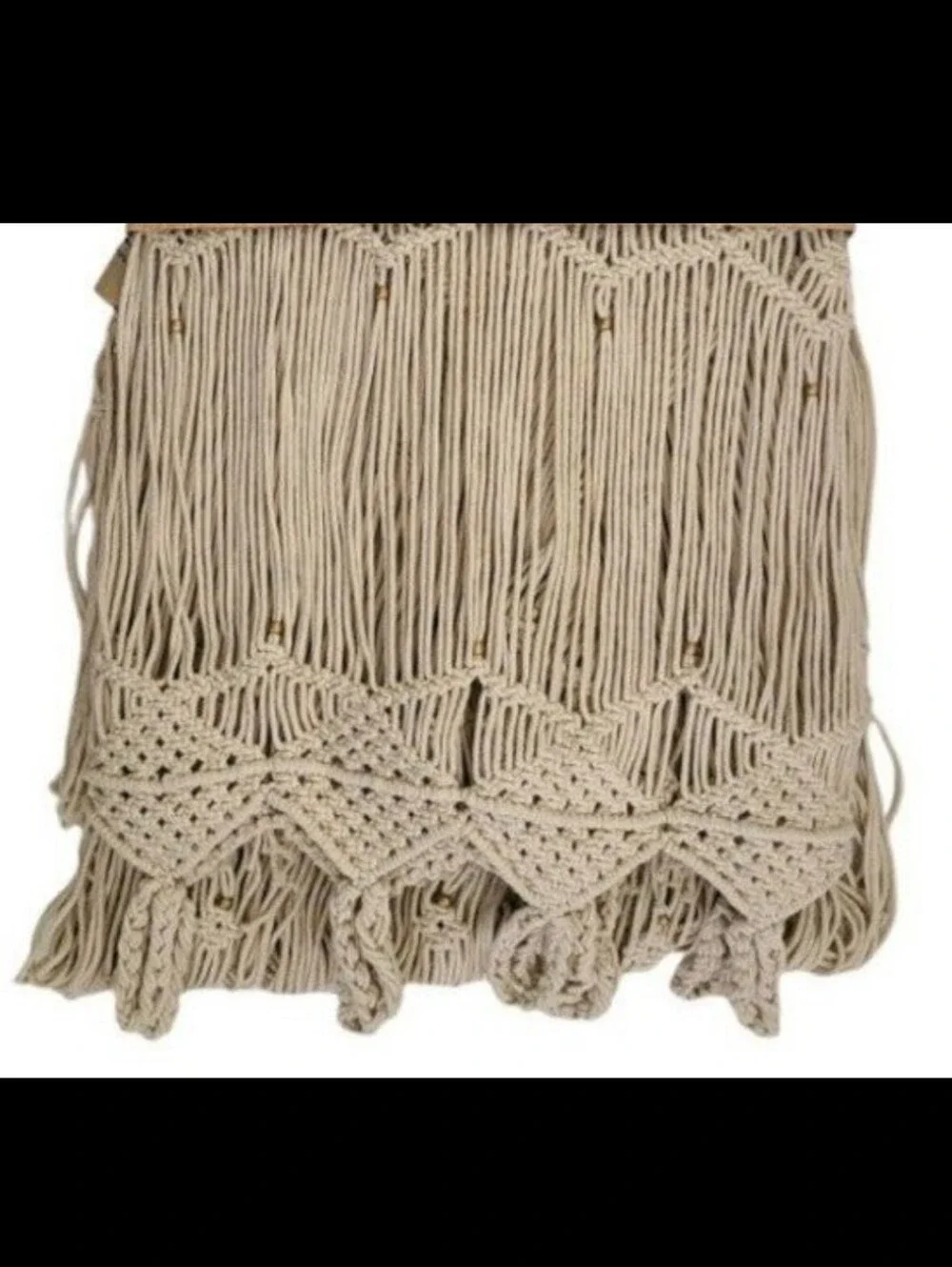 NWOB 1 Passport to India Beaded Macramae Crochet Curtain Panel Door Pane Beige
